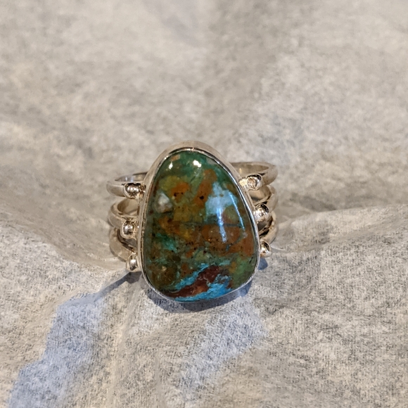 Green & Blue Opaline, 925 Ring, size 6.5 - Picture 3 of 11